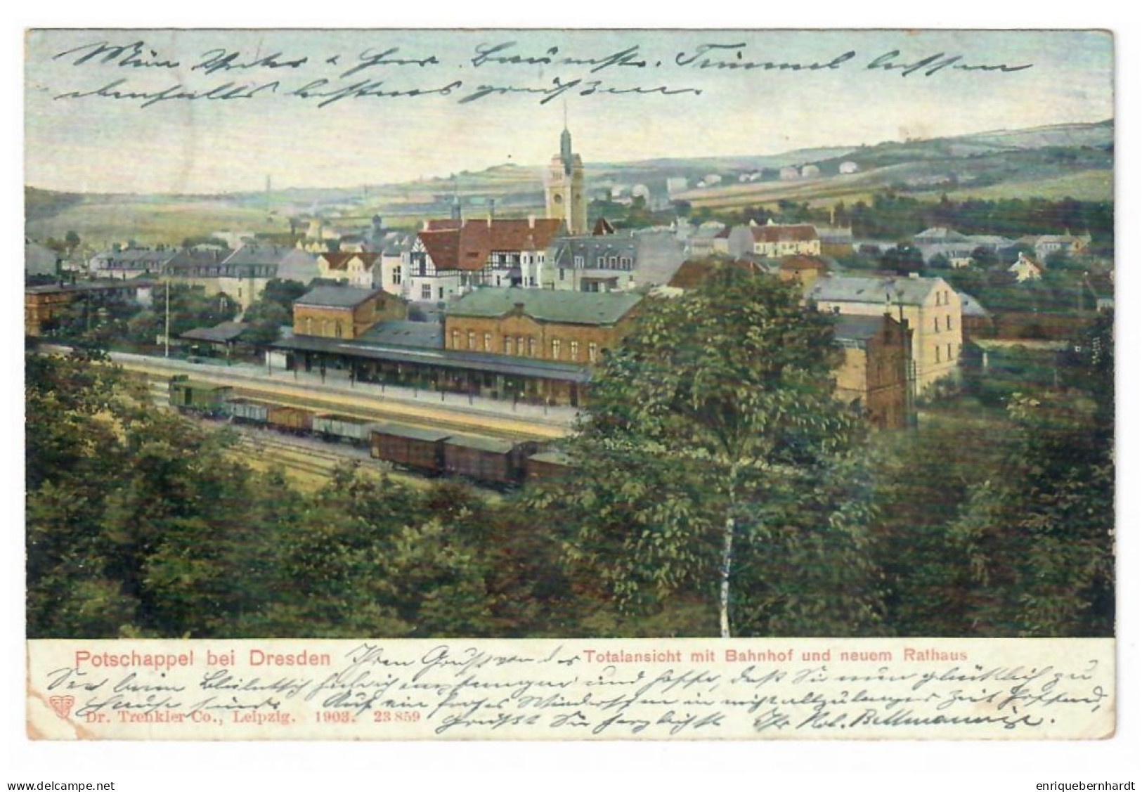 DEUTSCHLAND // POTSCHAPPEL BEI DRESDEN // TOTALANSICHT MIT BAHNHOF UND NEUEM RATHAUS // 1903 - Freital