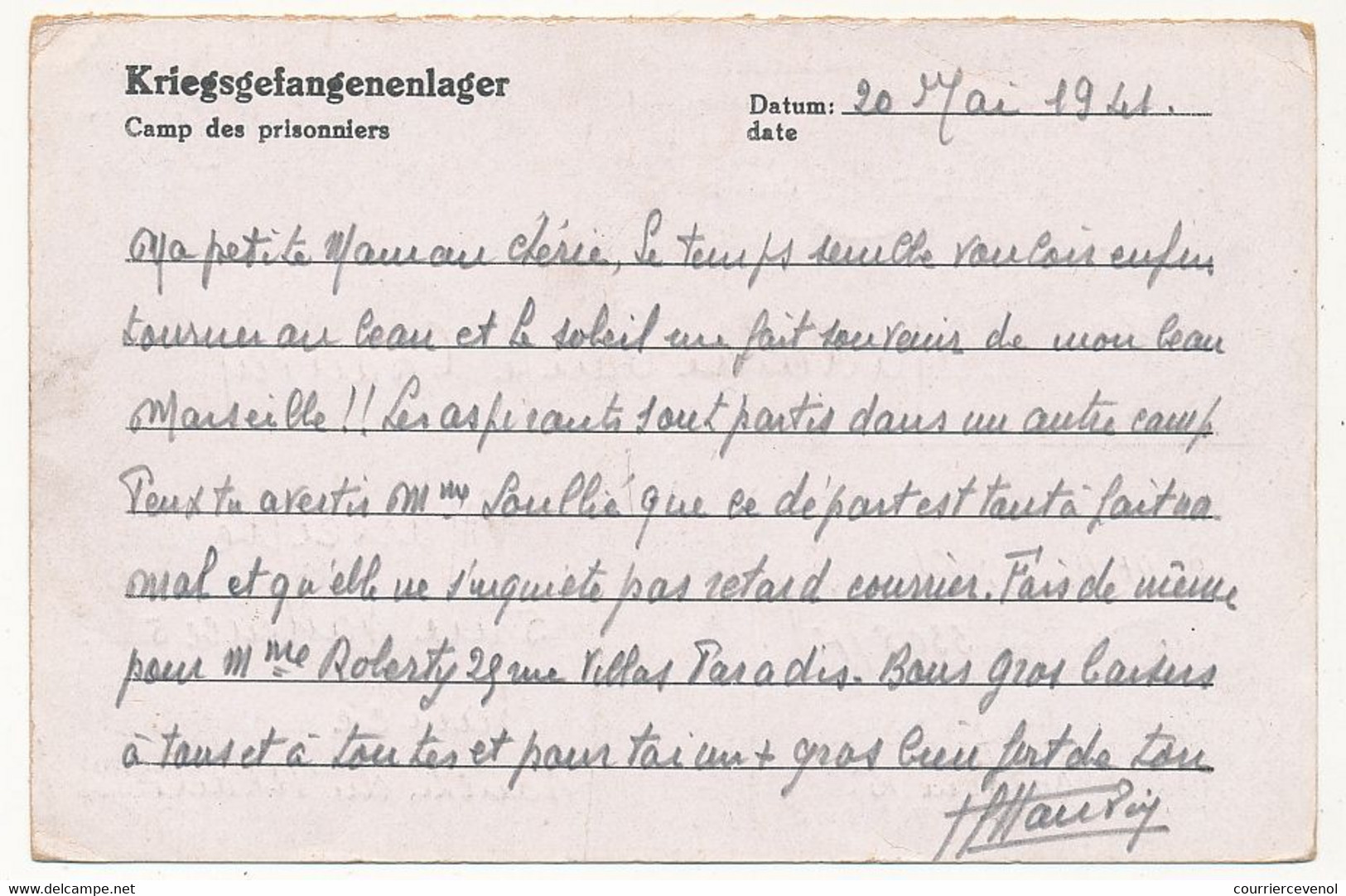 FRANCE - Carte Postale Postkarte Depuis Oflag XIIIA - Censure Geprüft 22 - 1941 - Guerre De 1939-45