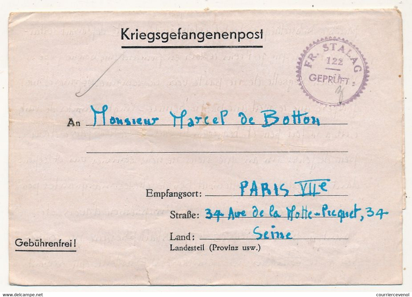 FRANCE - Kriegsgefangenenpost - Depuis Le Front-stalag 122 - Geprüft - COMPIEGNE (Oise) - 1942 - Guerre De 1939-45