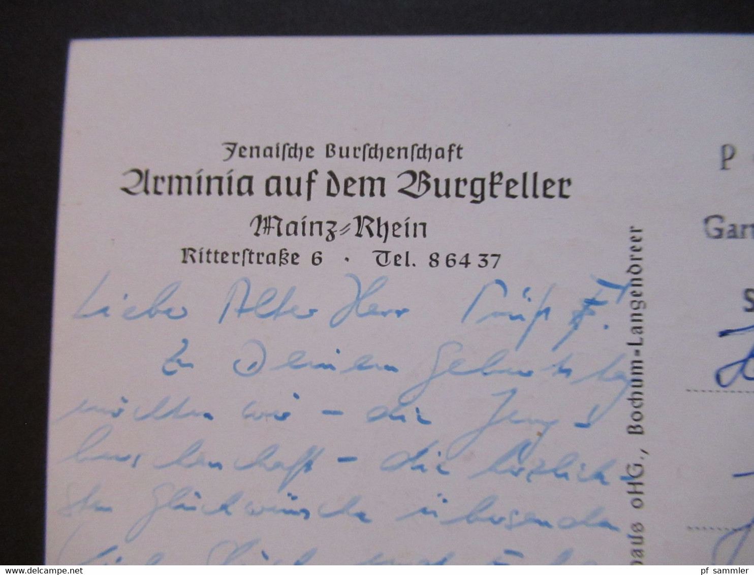 BRD 1961 Motiv AK Studentika Ehre Freiheit Vaterland Mit Wappen Jenaische Burschenschaft Arminia A.d. Burgkeller Mainz - Mainz