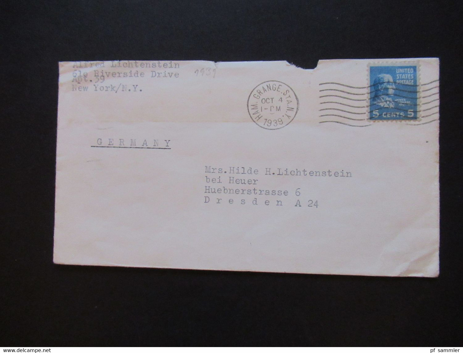 USA 1939 4.10.1939 Kurz Nach Beginn Des 2.WK Auslandsbrief NY - Dresden Devisenüberwachung Zollamtlich Geöffnet - Lettres & Documents