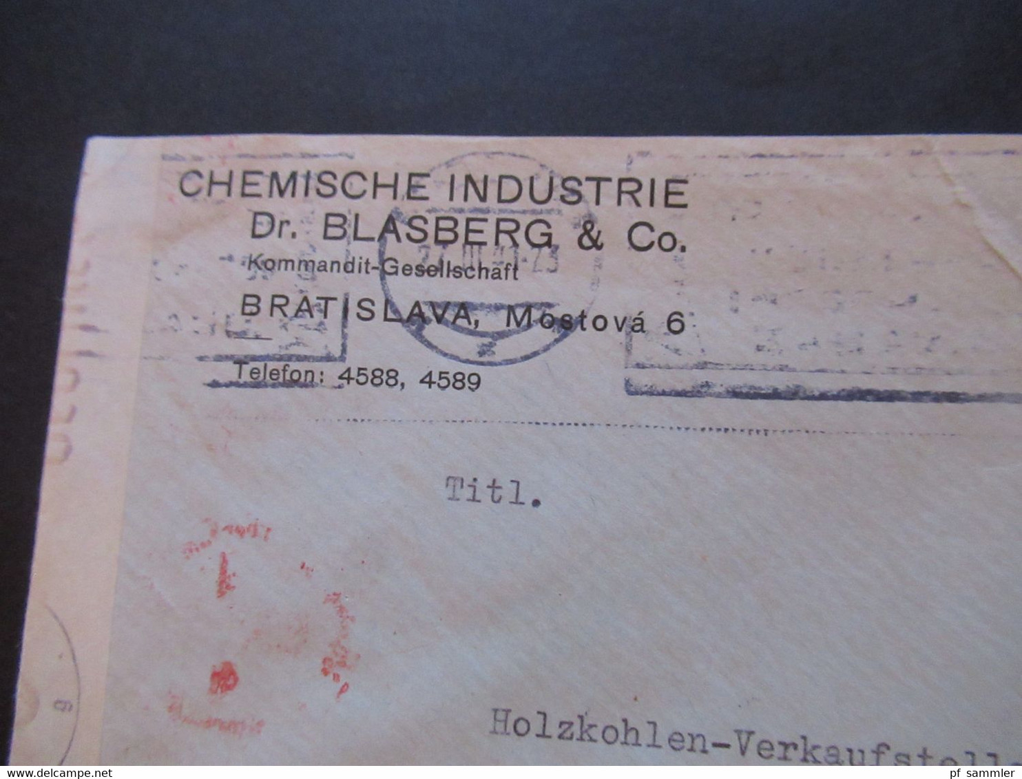 Slowakei 1941 Zensurbeleg OKW Mehrfachzensur Firmenumschlag Chemische Industrie Dr. Blasberg Bratislava - Briefe U. Dokumente