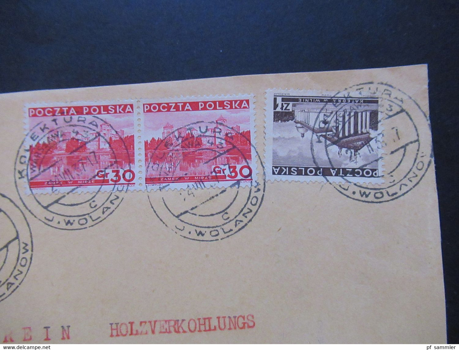 Polen 1937 Einschreiben Briefvorderseite / VS Stempel Kollektura Warszawa 43 J. Wolanow U. Stempel Des 3. Reich Zollfrei - Cartas & Documentos