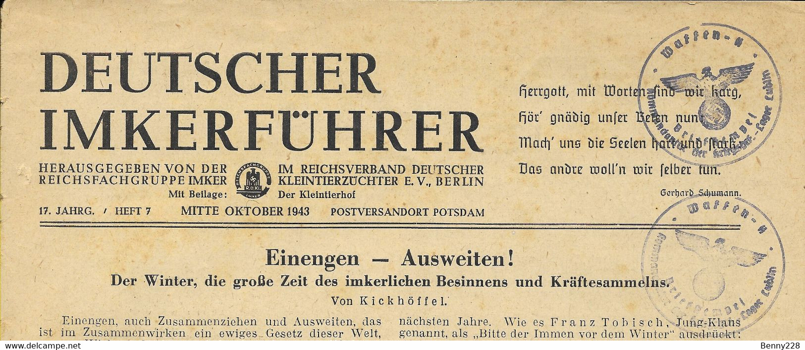 Revue DEUTSCHER IMKERFÜHRER 1943 - Duits