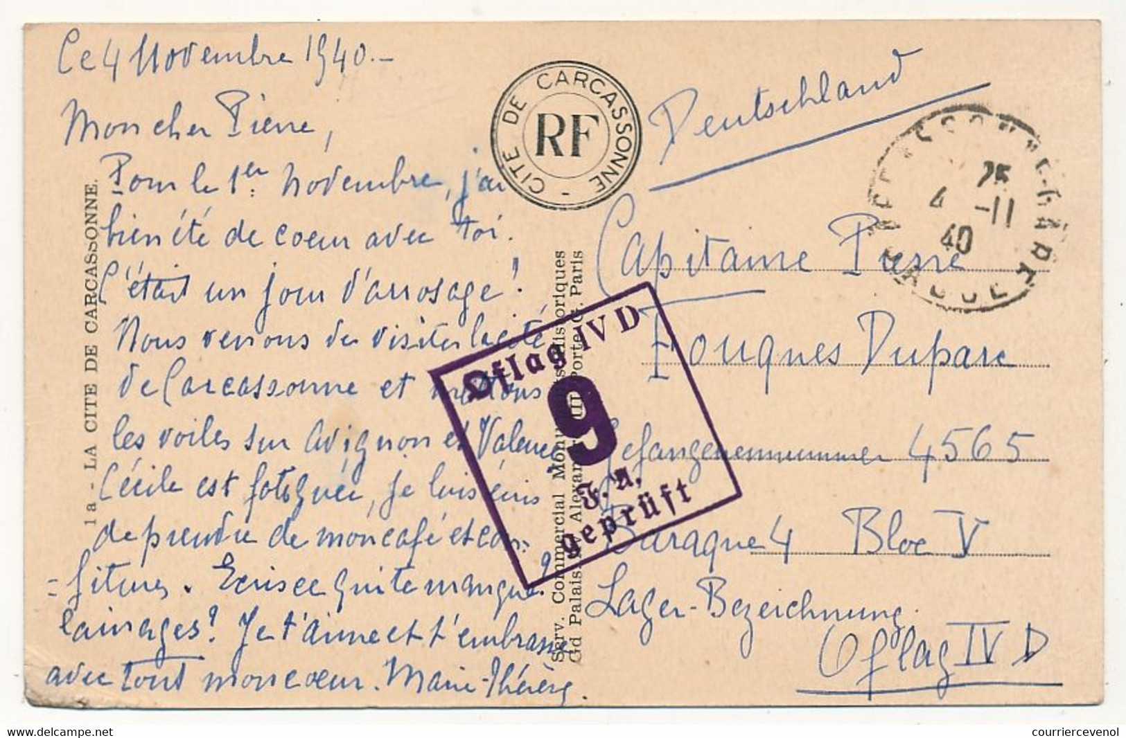 FRANCE - CPA Illustrée Ayant Voyagé Pour OFLAG IVD - Censeur Geprüft 9 - De Carcassonne 4/11/1940 - WW II