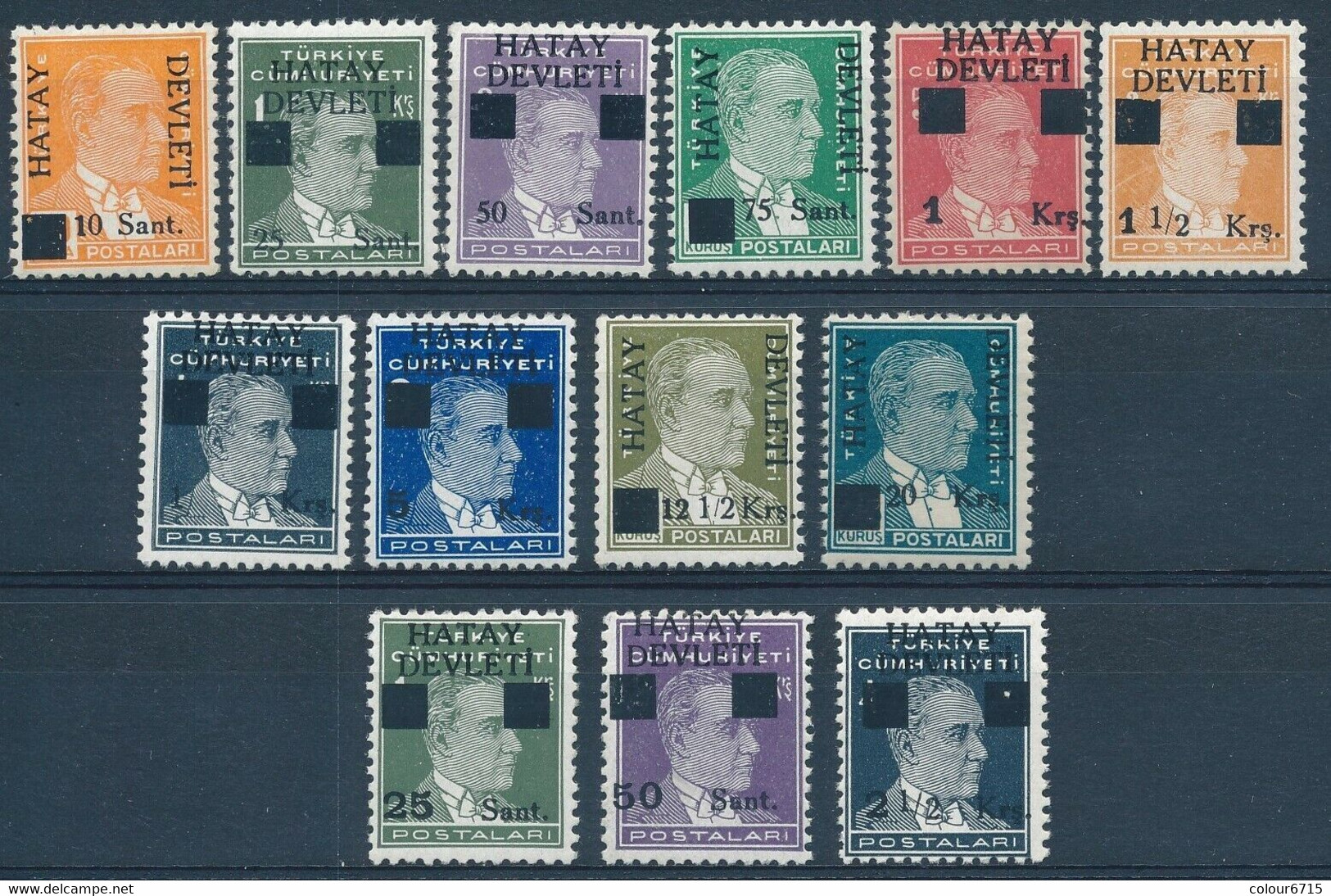 Turkey/Hatay 1939 Turkish Postage Stamps Surcharged Stamps 13v MNH - 1934-39 Sandschak Alexandrette & Hatay