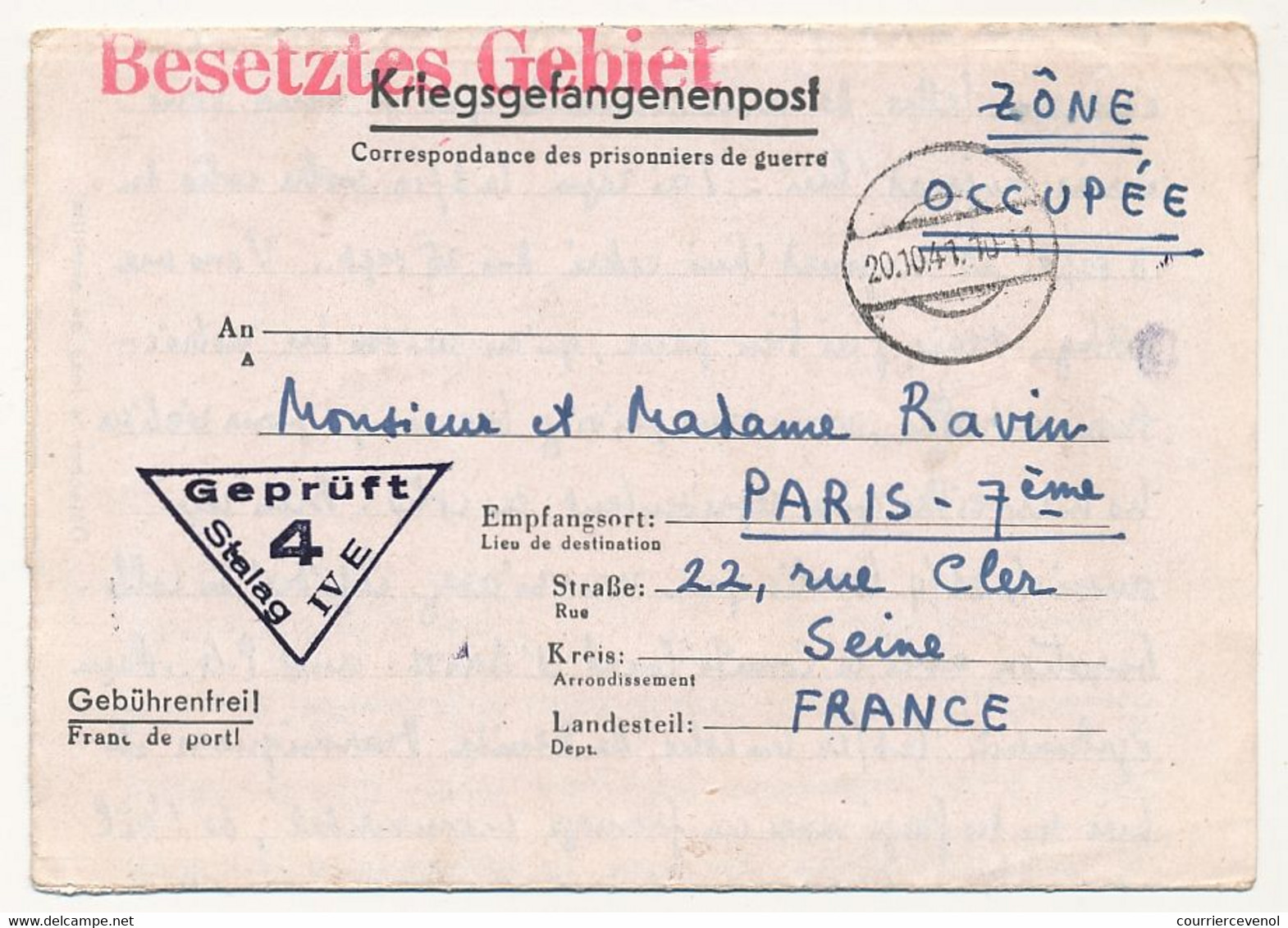 FRANCE - Correspondance Des PG Du Stalag IVE - Censeur Geprüft 4 - 1941 - WW II