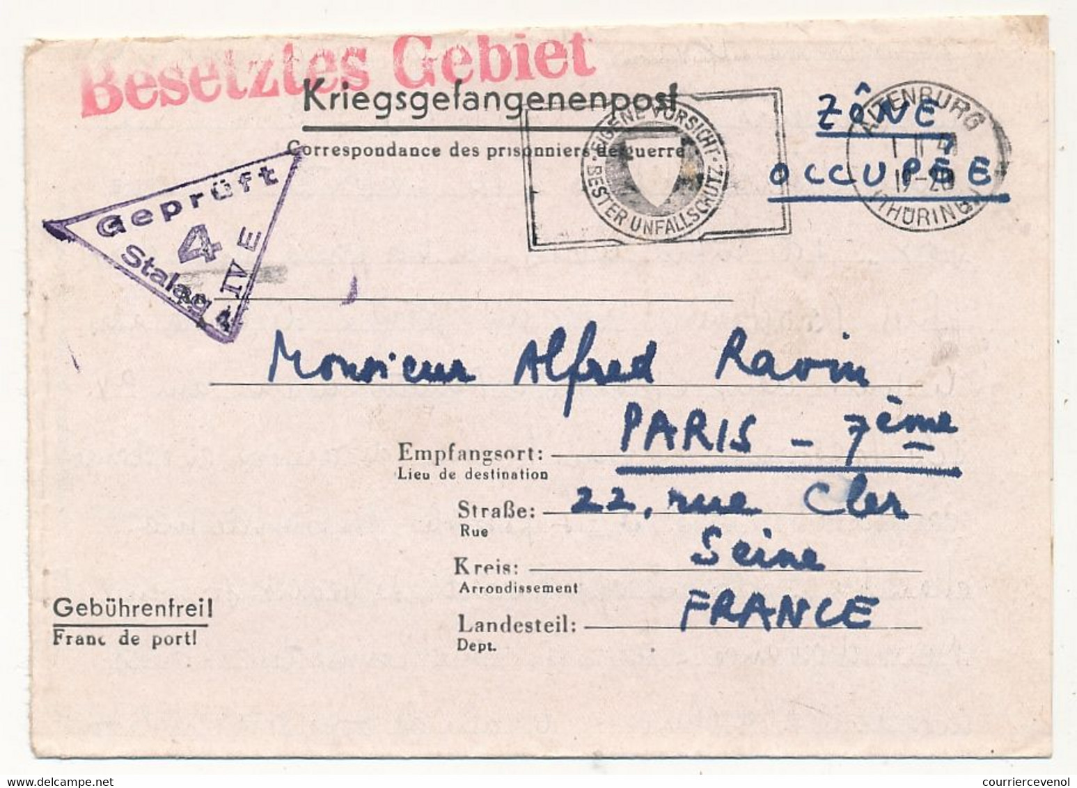 FRANCE - Correspondance Des PG Du Stalag IVE - Censeur Geprüft 4 - 1941 - OMEC Altenburg - WW II