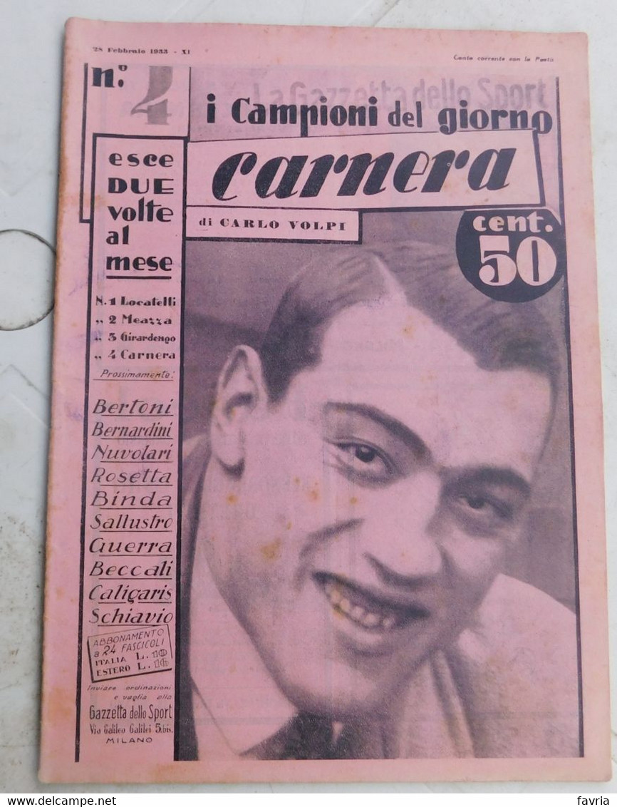 Primo Carnera  - I Campioni Del Giorno N.4, Del 28 Febbhraio 1933 - Boxe, Pugilato - Other & Unclassified