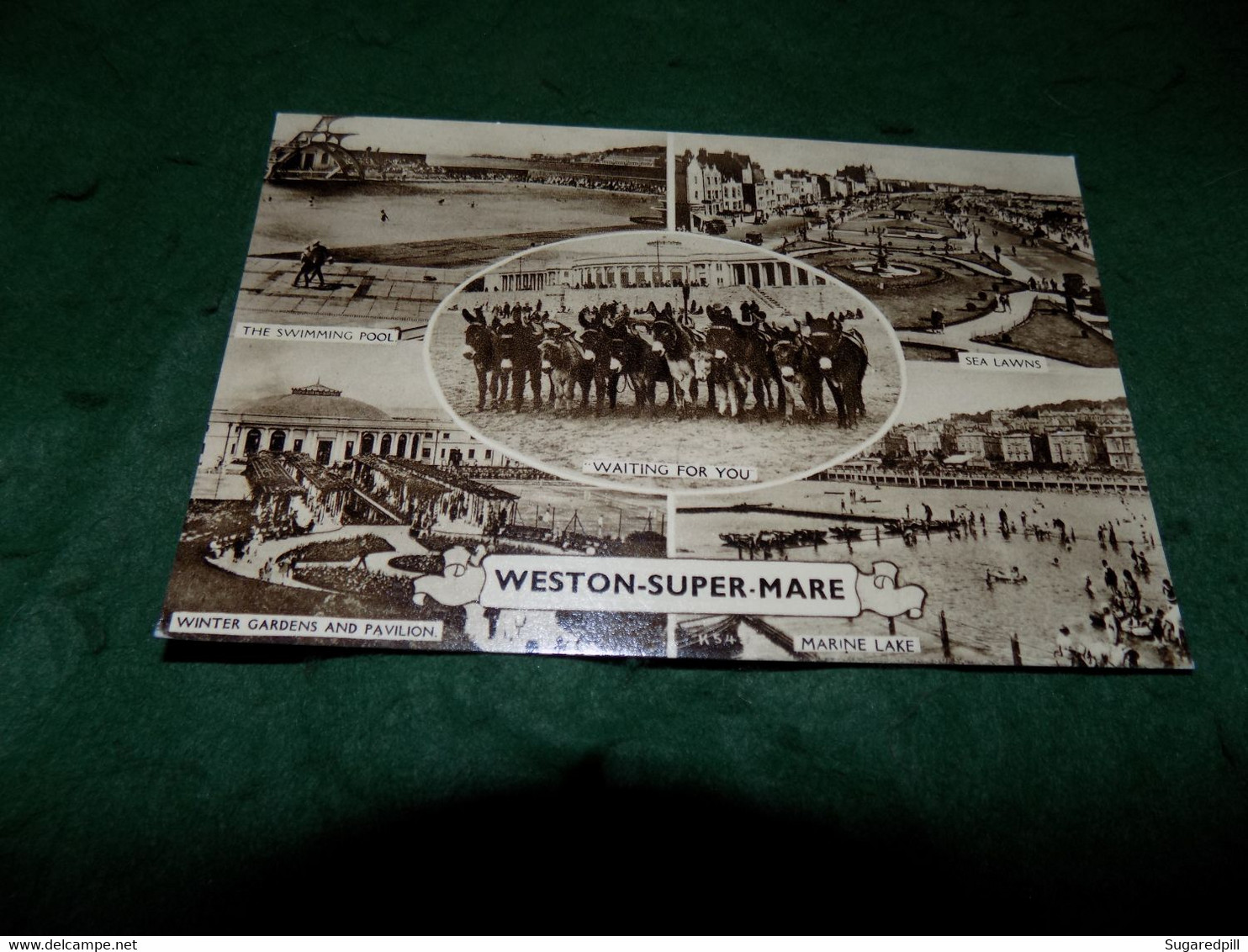 VINTAGE UK SOMERSET: WESTON Super MARE Waiting For You Multi View Sepia Donkeys Harvey Barton - Weston-Super-Mare