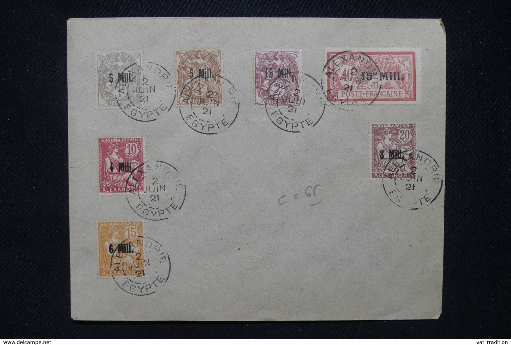 ALEXANDRIE - Blancs/Mouchons Et Merson Surchargés Sur Enveloppe Avec Oblitération En 1921 - L 109358 - Storia Postale