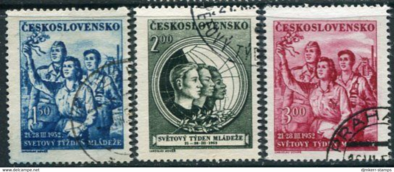 CZECHOSLOVAKIA 1952 International Youth Week  Used.  Michel 712-14 - Used Stamps