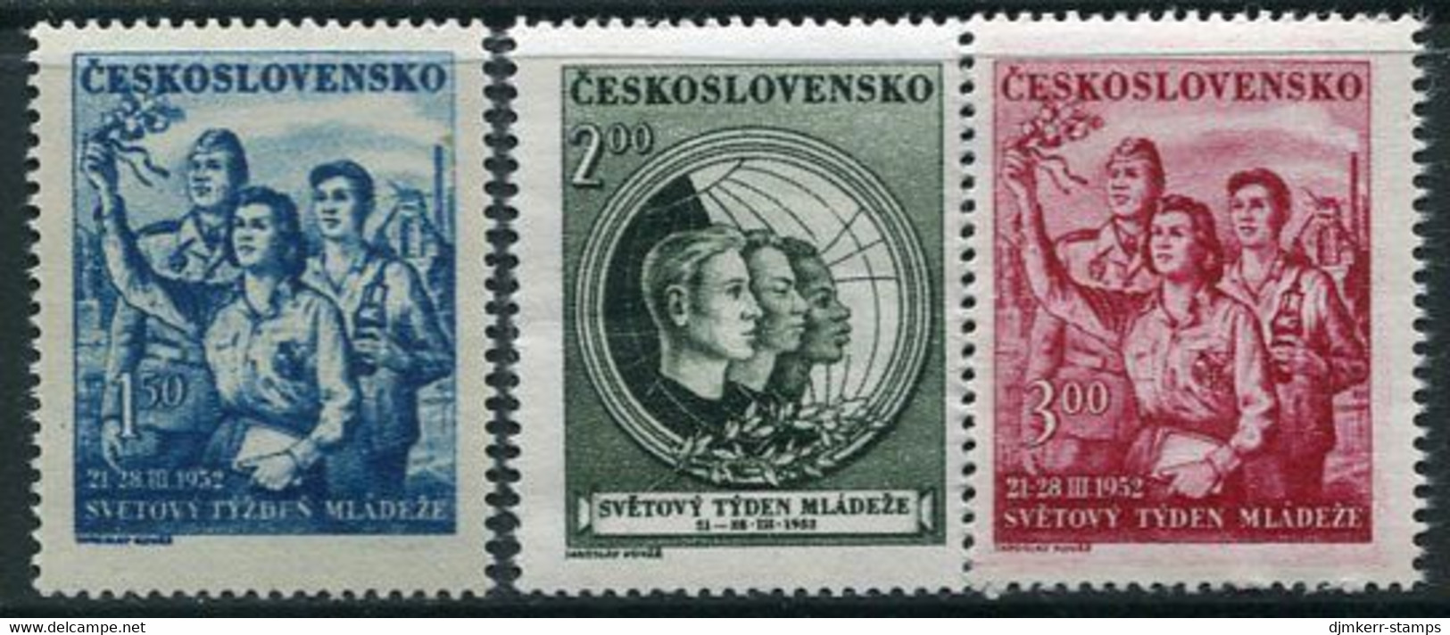 CZECHOSLOVAKIA 1952 International Youth Week  MNH / **.  Michel 712-14 - Neufs