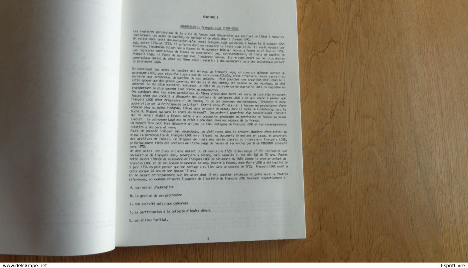 ELEMENTS POUR UNE GENEALOGIE DE LA FAMILLE Logé De Fosses à Ciney Régionalisme Généalogie Namur Bruxelles Ronchinne - België