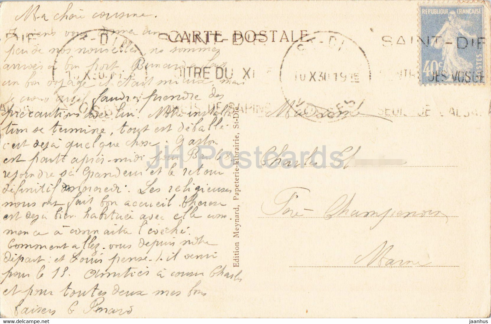St Die - Saint Die - Vue D'Ensemble Vers Le Seminaire - Old Postcard - 1919 - France - Used - Saint Die