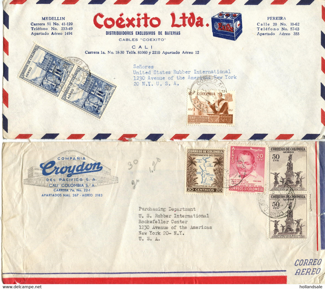 COLOMBIA - Ten (10) Airmail Covers   Most With Different Stamps. - Colombia