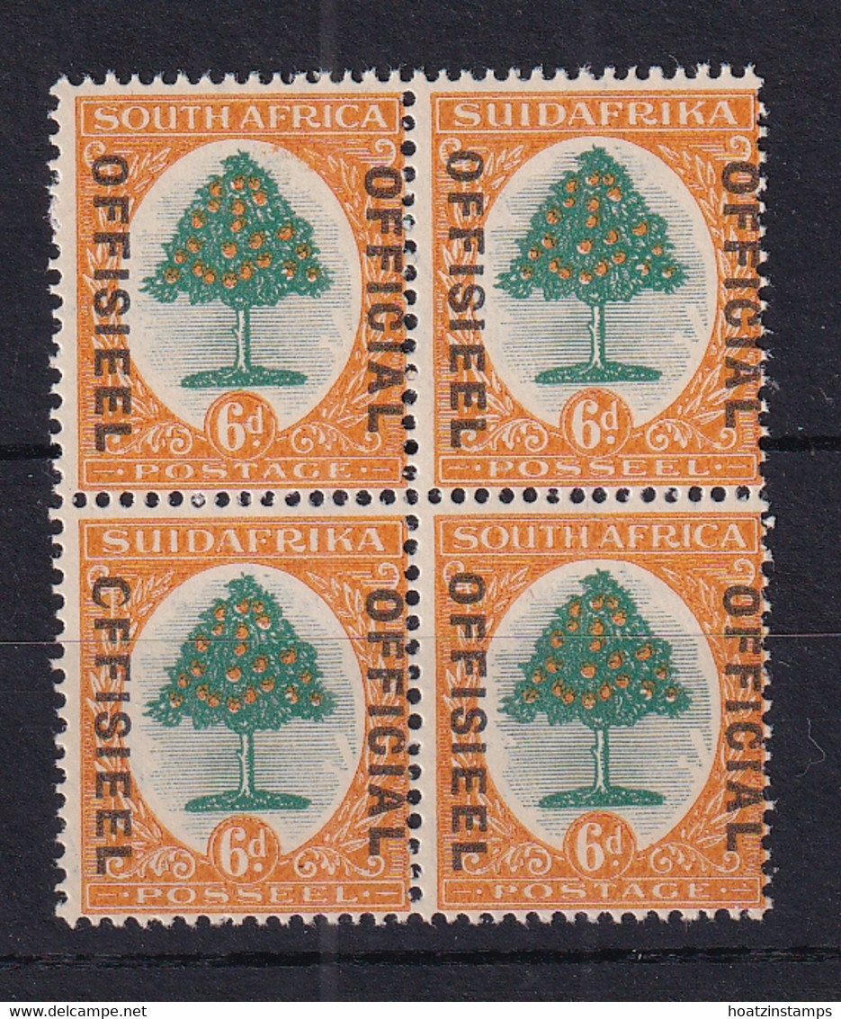 South Africa: 1929/31   Official - Orange Tree   SG O9    6d  ['C' For 'O' In OVPT Variety]   MH Block Of 4 - Service