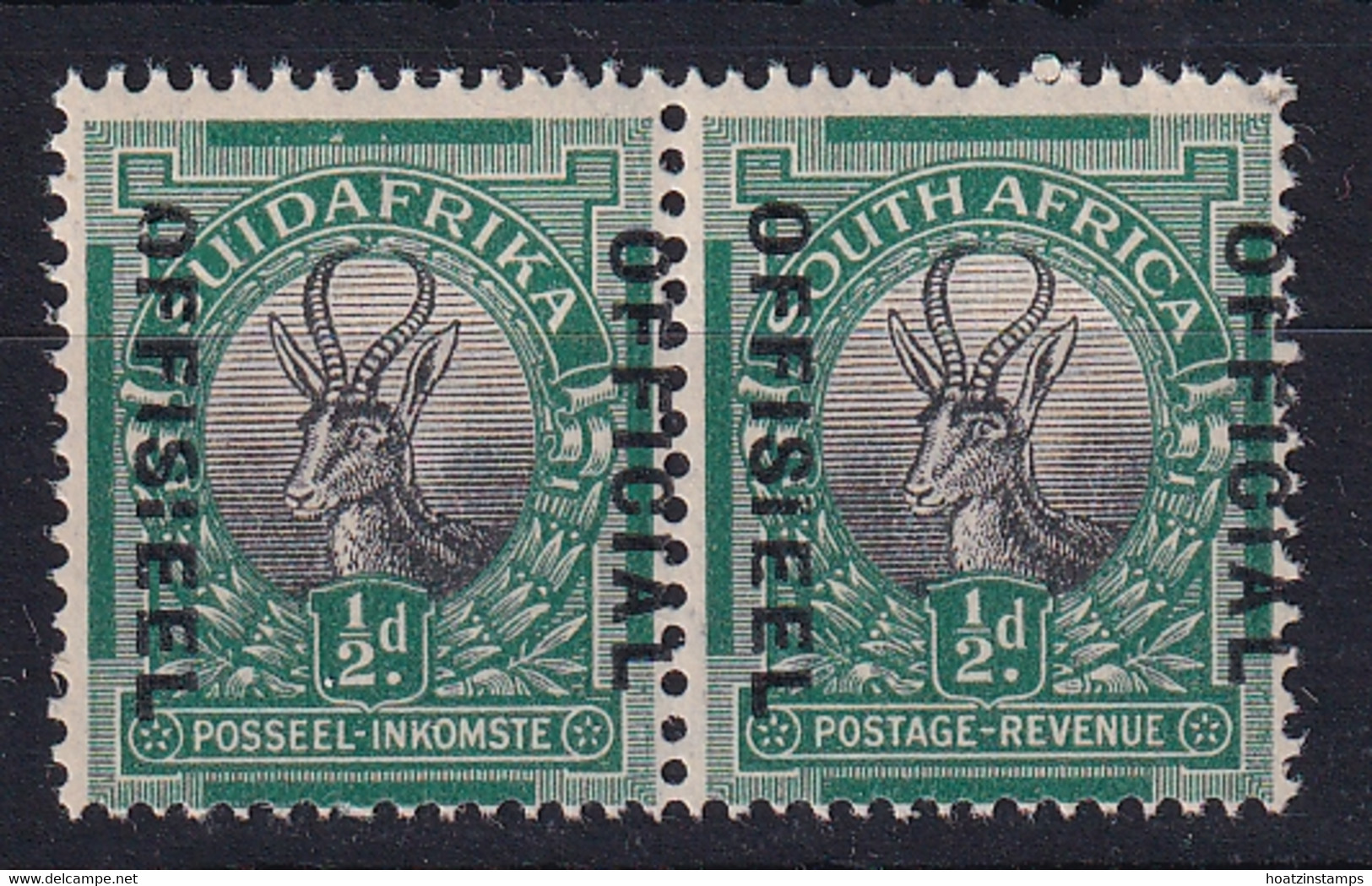 South Africa: 1929/31   Official - Springbok   SG O7    ½d  [broken 'O' Flaw]    MH Pair - Service