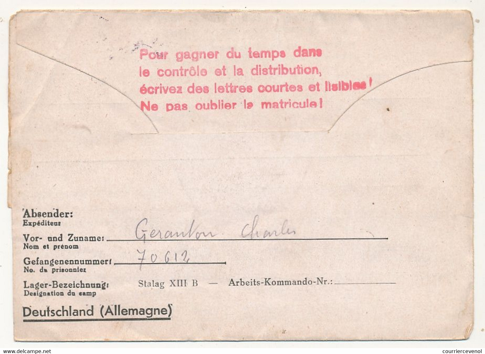 FRANCE - Correspondance Des PG - Du Stalag XIII B - Censeur Geprüft 49 - 1941 + Cachet "pour Gagner Du Temps ..." - WW II