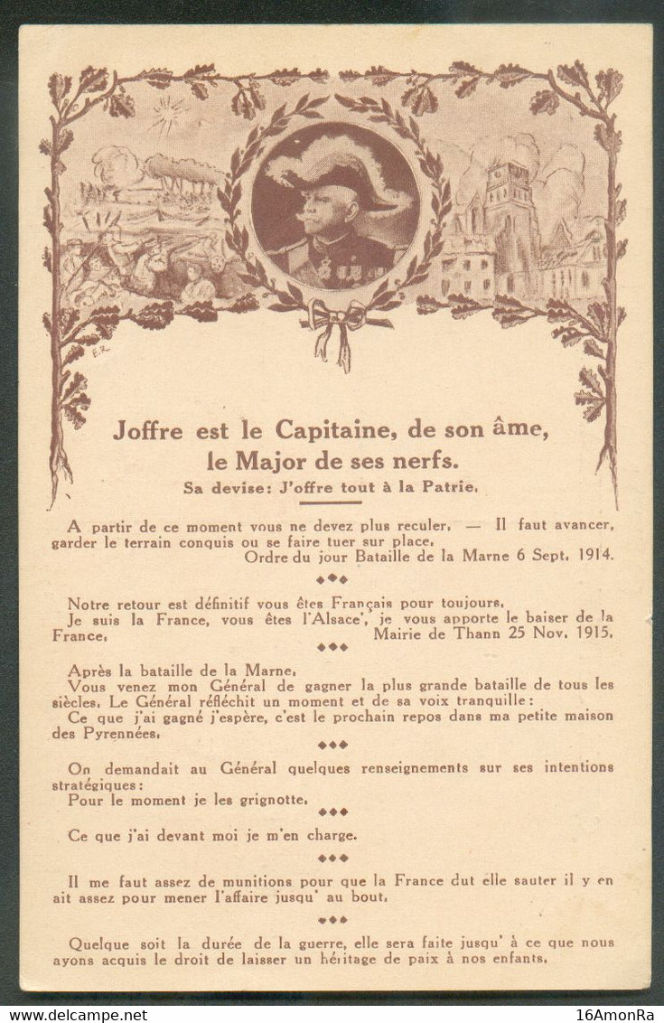 N°135 - 1c. Obl. Sc Ste-ADRESSE * POSTE BELGE Sur Carte (Maréchal JOFFRE Chef D'etat-major) Du 5-VIII-1916 + Griffe Viol - Other & Unclassified