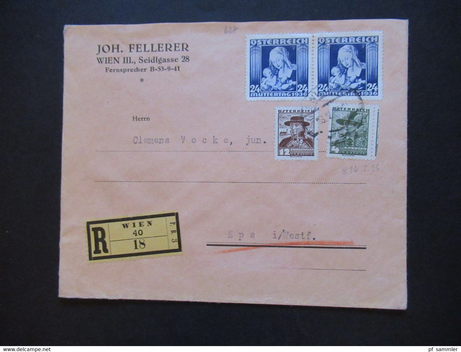 Österreich 1936 Einschreiben Wien 40 Joh. Fellerer Nach Epe In Westfalen Zensurstreifen Devisenüberwachung Geöffnet - Storia Postale