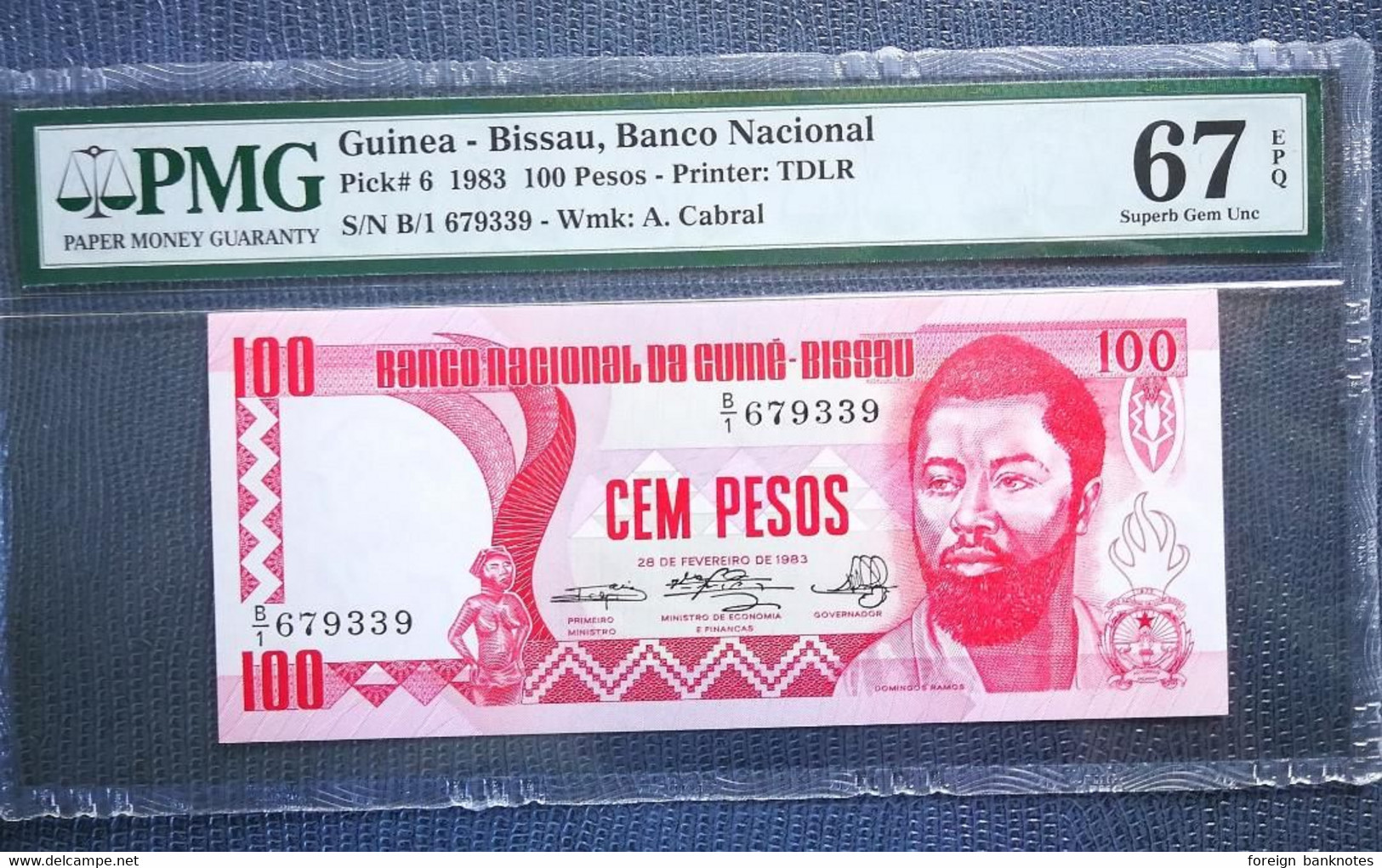 ️ Highest Grading ️ Guinea Bissau 100 Pesos 1983  P-6  PMG 67 ️ GEM UNC EPQ ️ - Guinea–Bissau