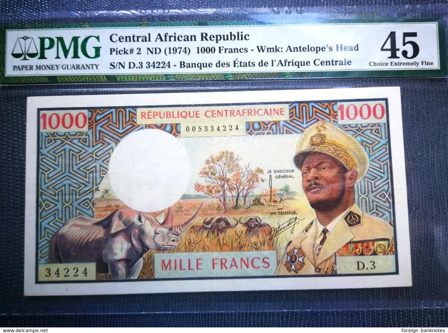 ️ BEST PRICE PMG ️ Central African Republic 1000 Francs 1974 P-2  Bokassa - Zentralafrik. Rep.