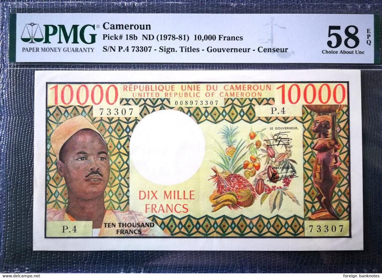 ️ BEST PRICE! ️ Cameroon 10000 Francs 1978 P-18b  PMG Graded EPQ  AUNC - Camerún