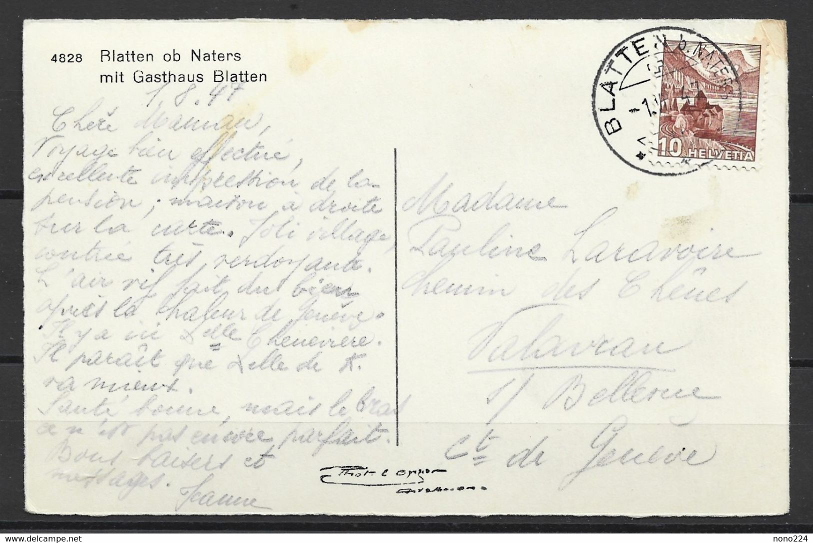 Carte P De 1947 ( Blatten ) - Blatten