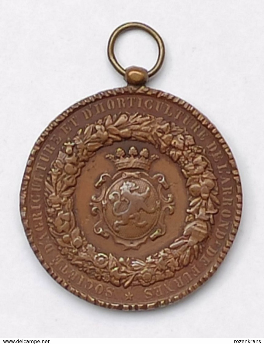 Ancienne Medaille Old Medal Koning King Roi Leopold II Veurne Furnes Societe D'Agriculture Et D'Horticulture - Gemeentepenningen