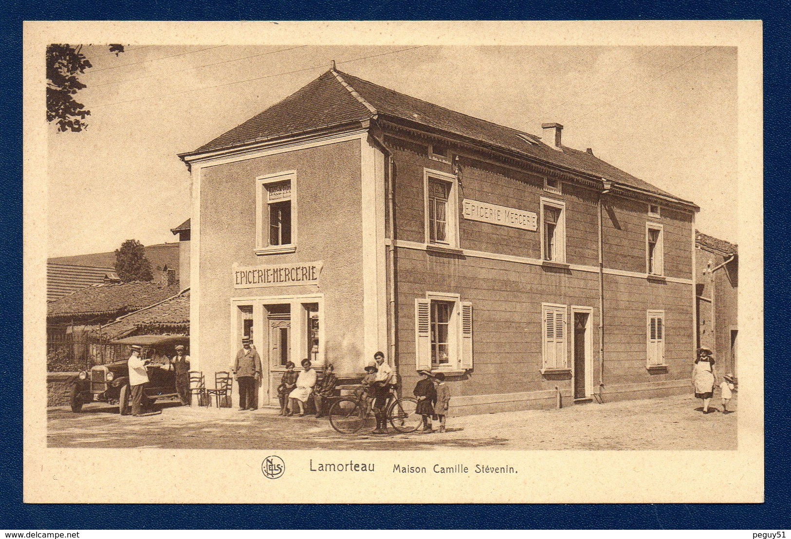 Lamorteau.( Rouvroy).  Epicerie- Mercerie. Maison Camille Stévenin. Personnages.Belle Voiture D'époque - Rouvroy