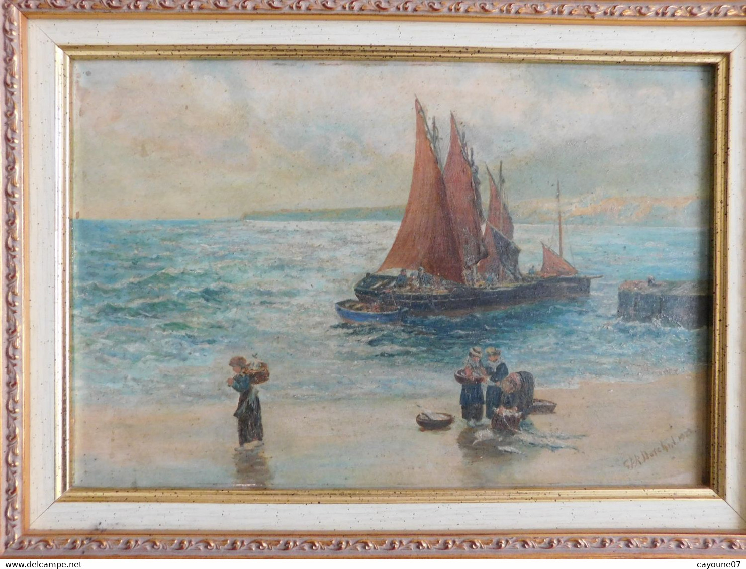 Gfr DOTCHIN (XIX - XXème) Huile Sur Panneau "Retour De Pêche Animée Thonniers"  1922 - Olii