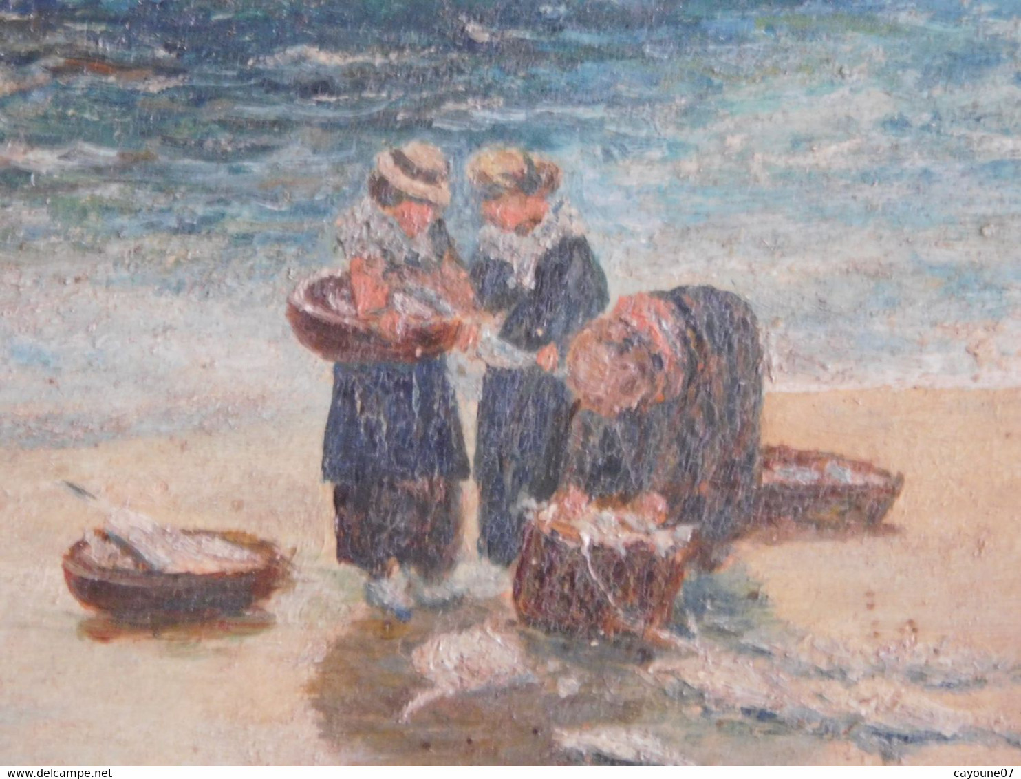 Gfr DOTCHIN (XIX - XXème) Huile sur panneau "Retour de pêche animée Thonniers"  1922