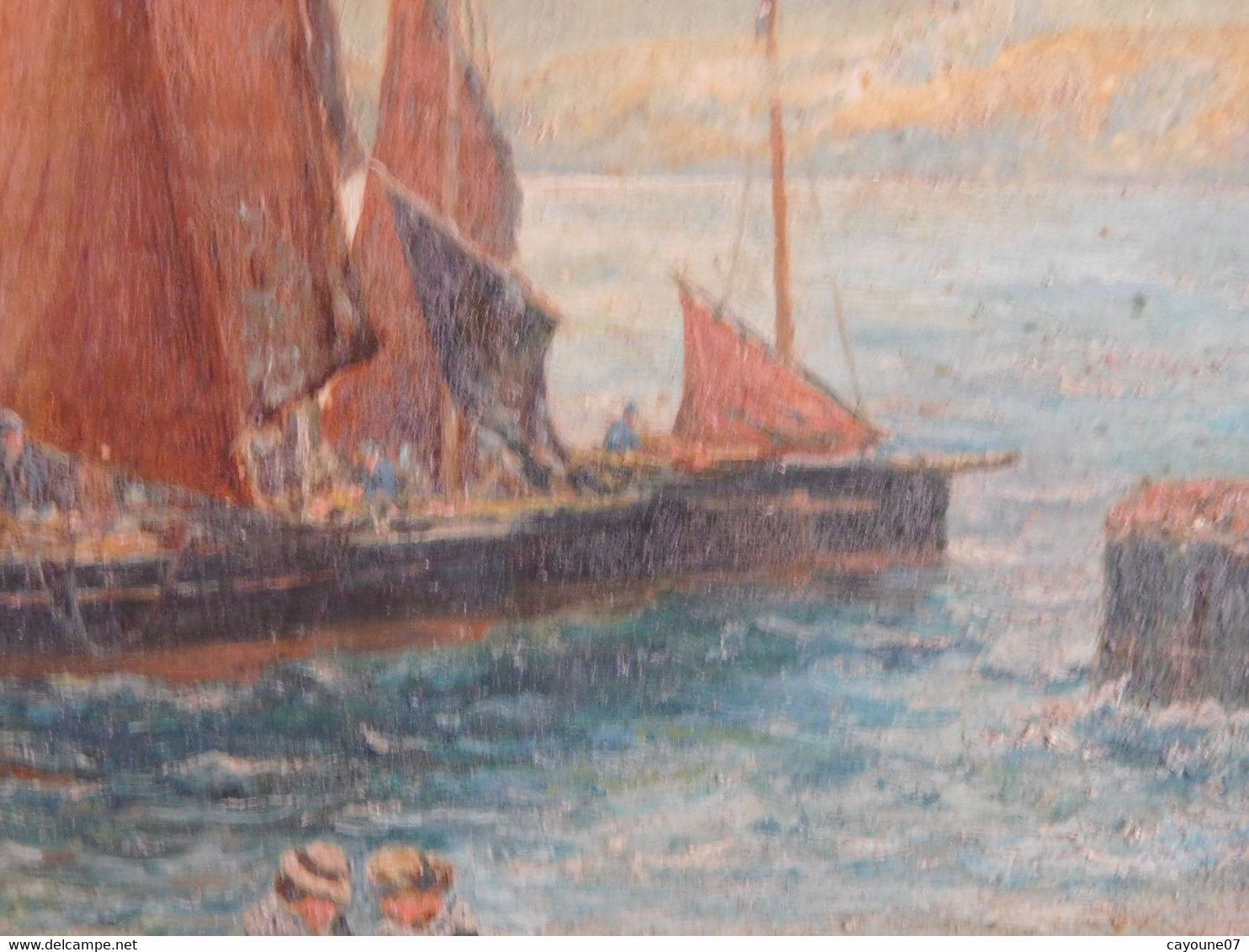 Gfr DOTCHIN (XIX - XXème) Huile sur panneau "Retour de pêche animée Thonniers"  1922