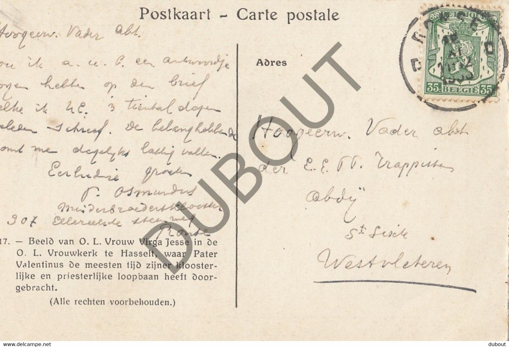 Postkaart/Carte Postale HASSELT Naar Vader Abt WESTVLETEREN Abdij - Ronse  (C1199) - Vleteren