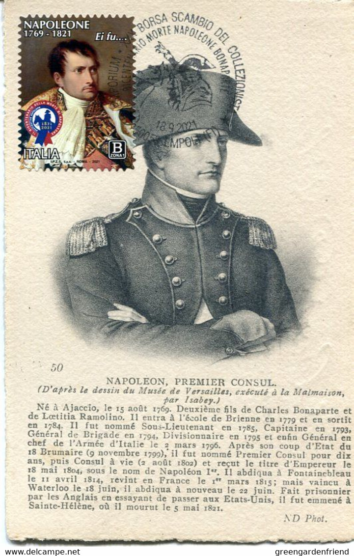 67195 Italia, Maximum 2021 Napoleone, Bicentenary Death Of Napoleon Bonaparte,  Vintage Card - Napoleone