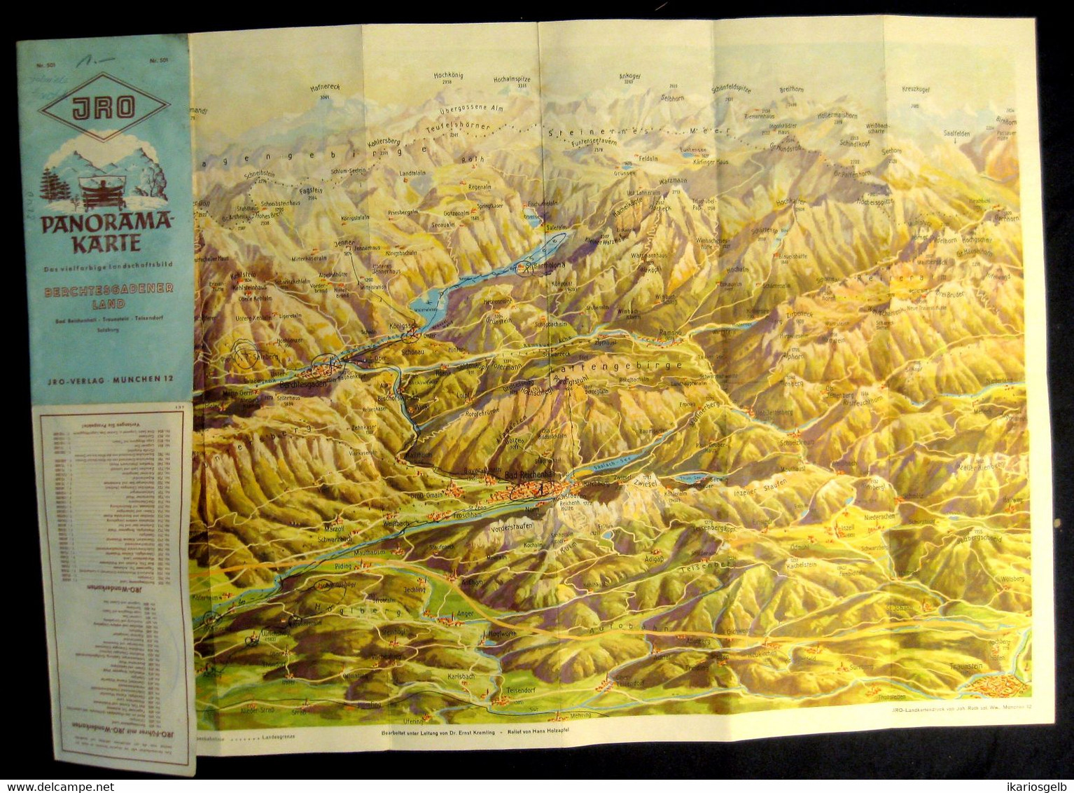 Topograhie Landkarte 1958 Deko " Blatt 501 Panoramakarte Berchtesgadener Land " Verlag: IRO München - Cartes Topographiques