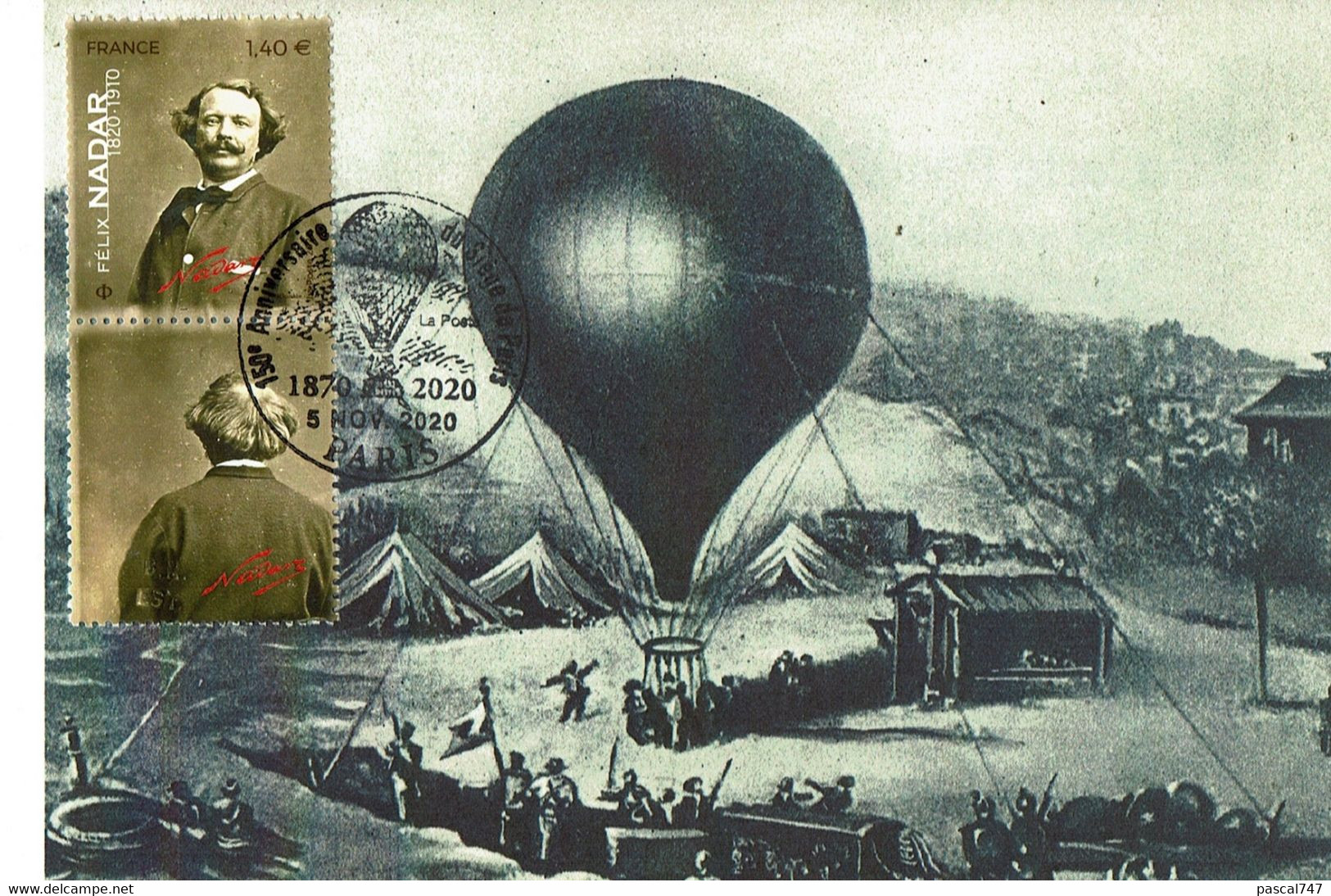 150 ° Anniversaire Du Siège De Paris 5  11 / Novembre 2020 1870 Nadar Tournachon  Oblitération Temporaire Ballon - 1960-.... Brieven & Documenten