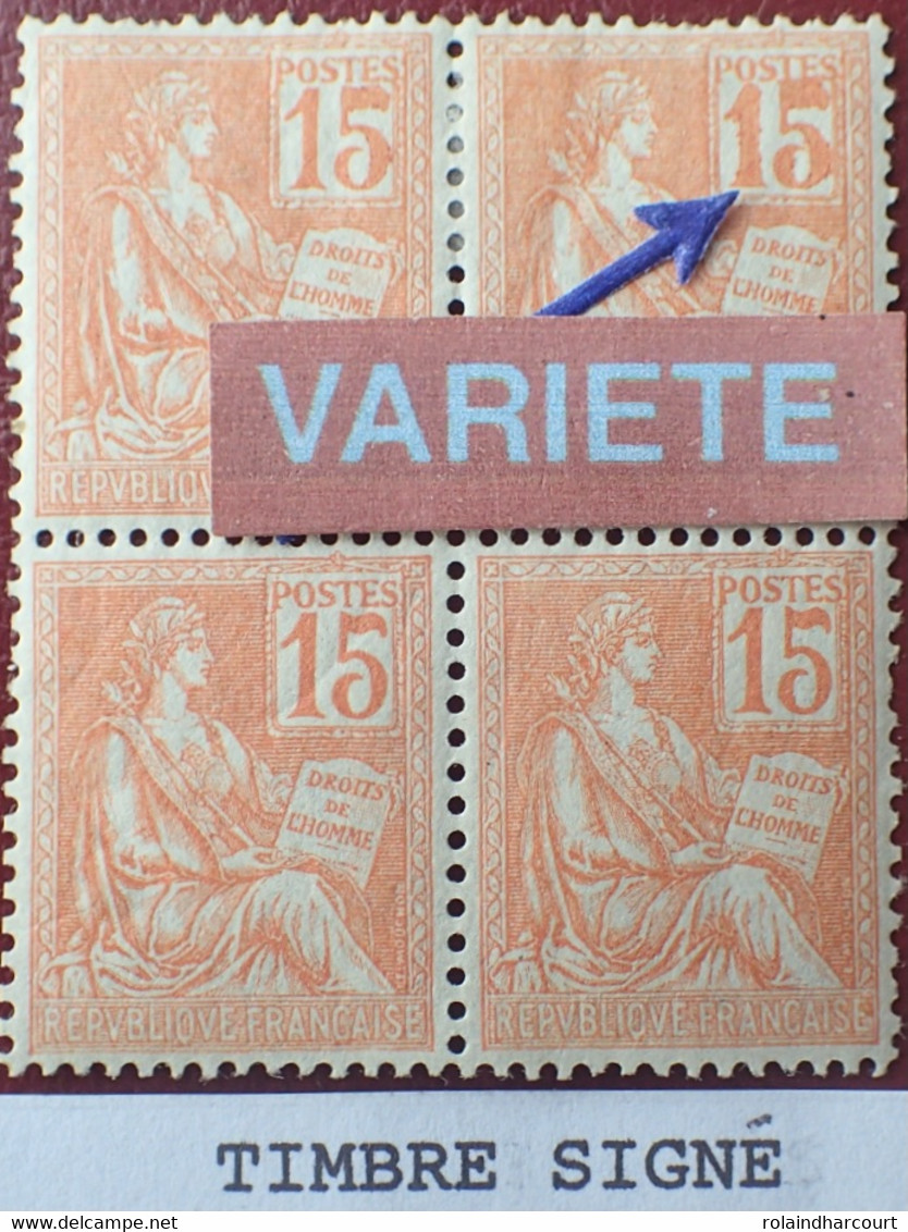 R1311/1252 - 1900 - TYPE MOUCHON - N°117 (II) BLOC NEUF**(1t)/*(3t) Signé - SUPERBE VARIETE ➤➤➤ Chiffres " 15 " épais - Unused Stamps