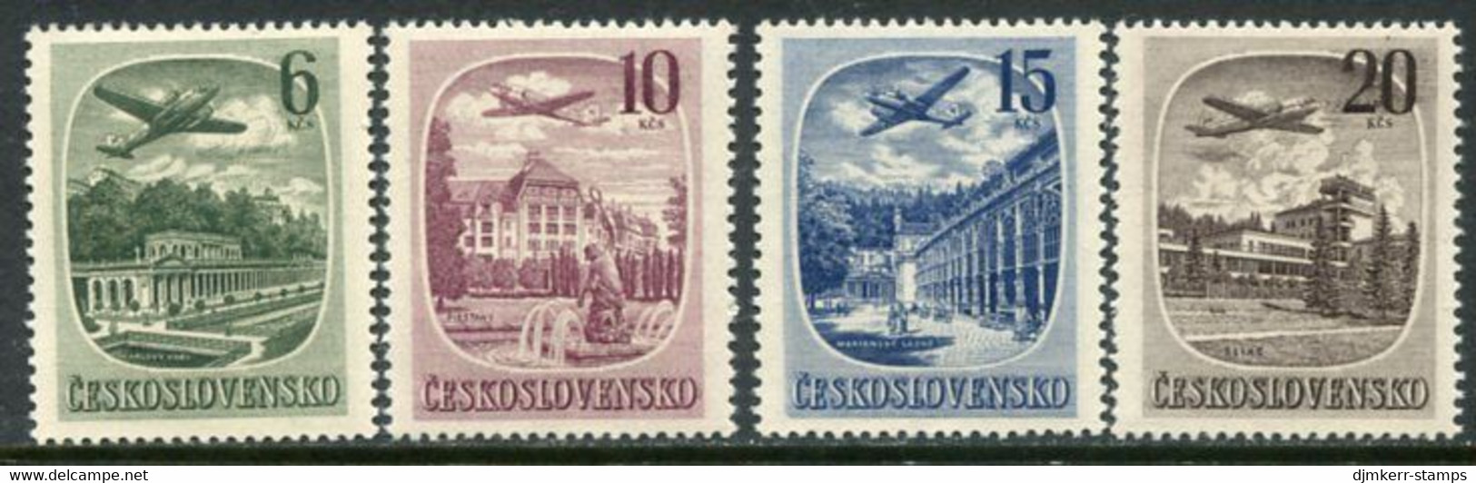 CZECHOSLOVAKIA 1951 Airmail: Spas MNH / **.  Michel 678-81 - Unused Stamps