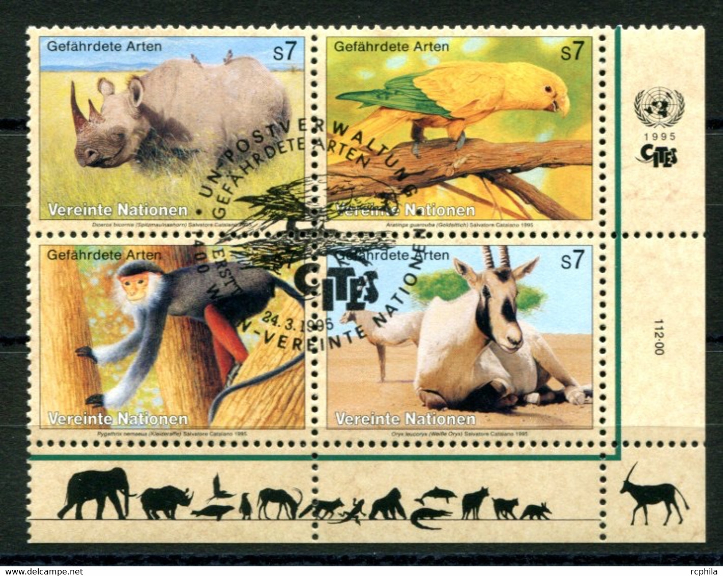 RC 21583 NATIONS UNIES VIENNE COTE 9,60€ N° 200 / 203 FAUNE PROTECTION DE LA NATURE BLOC DE 4 OBLITÉRÉ - Used Stamps