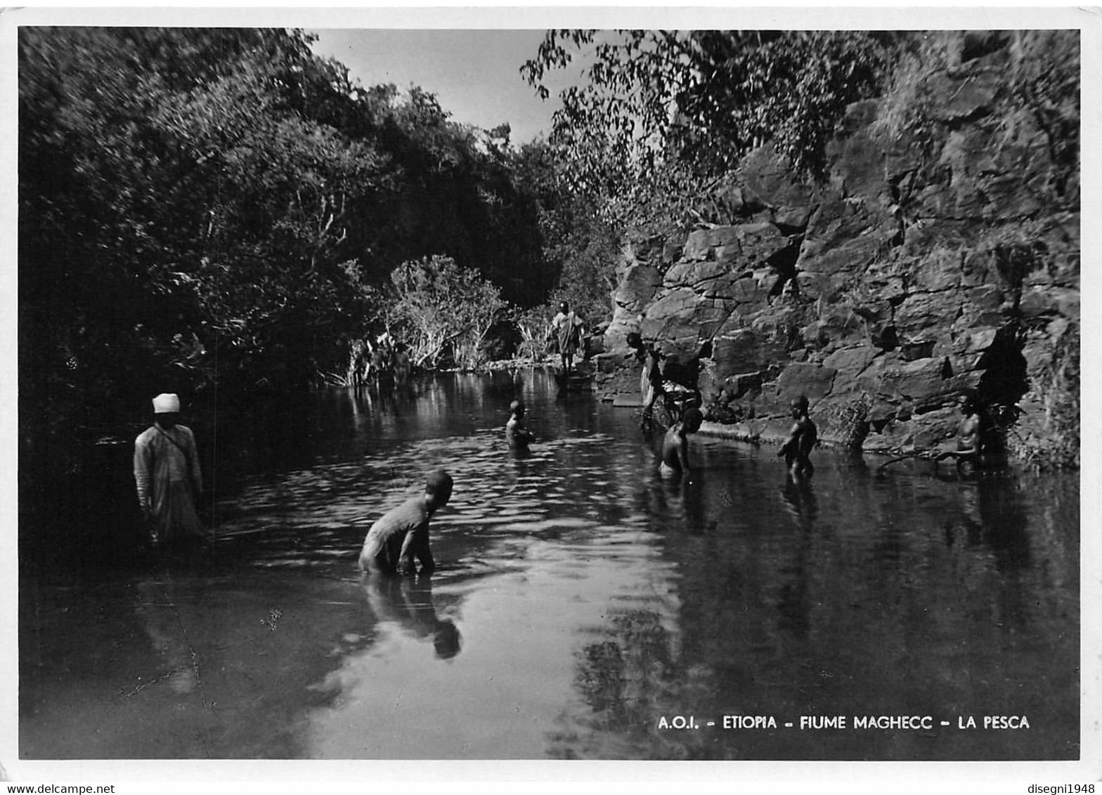 10243 "ETIOPIA - FIUME MAGHECC - LA PESCA" ANIMATA.  CART  NON SPED - Ethiopie