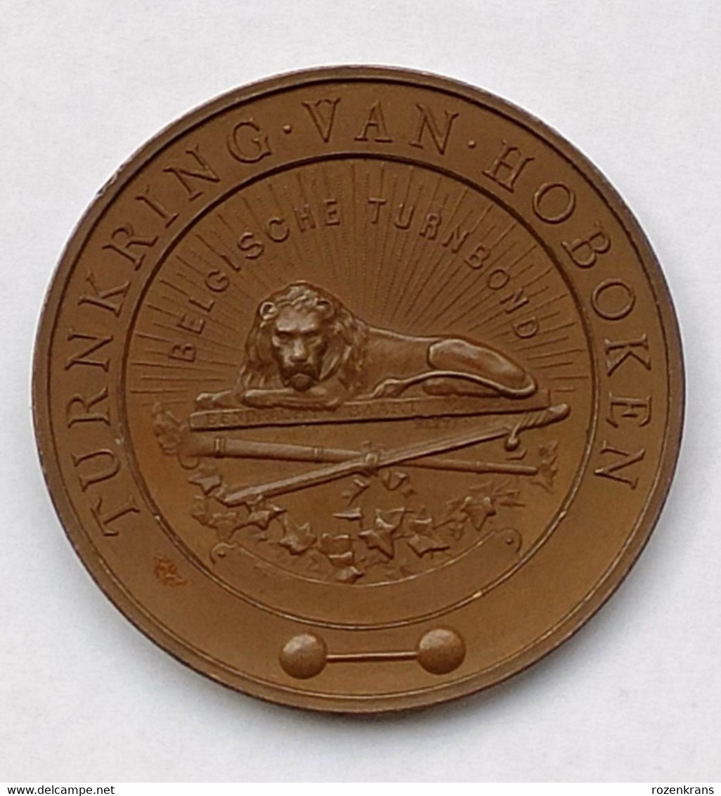 Oude Medaille Old Medal 1895 Turnfeest Te Hoboken Turnkring Belgische Turnbond - Jetons De Communes