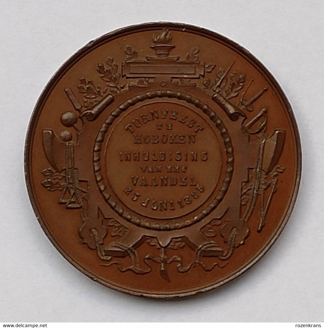 Oude Medaille Old Medal 1895 Turnfeest Te Hoboken Turnkring Belgische Turnbond - Tokens Of Communes