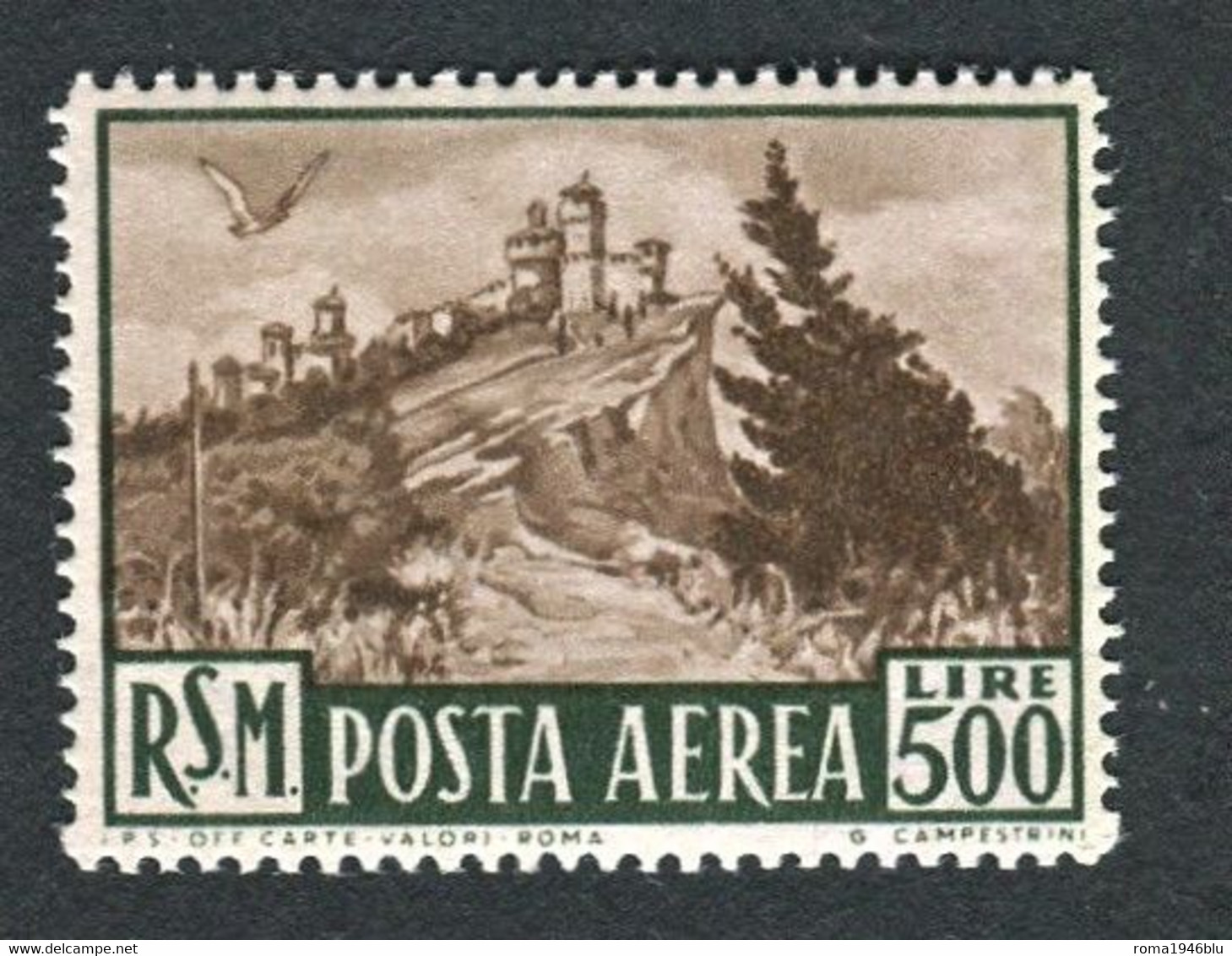 SAN MARINO 1951 POSTA AEREA 500 L. ** MNH  CENTRATO LUSSO - Luftpost