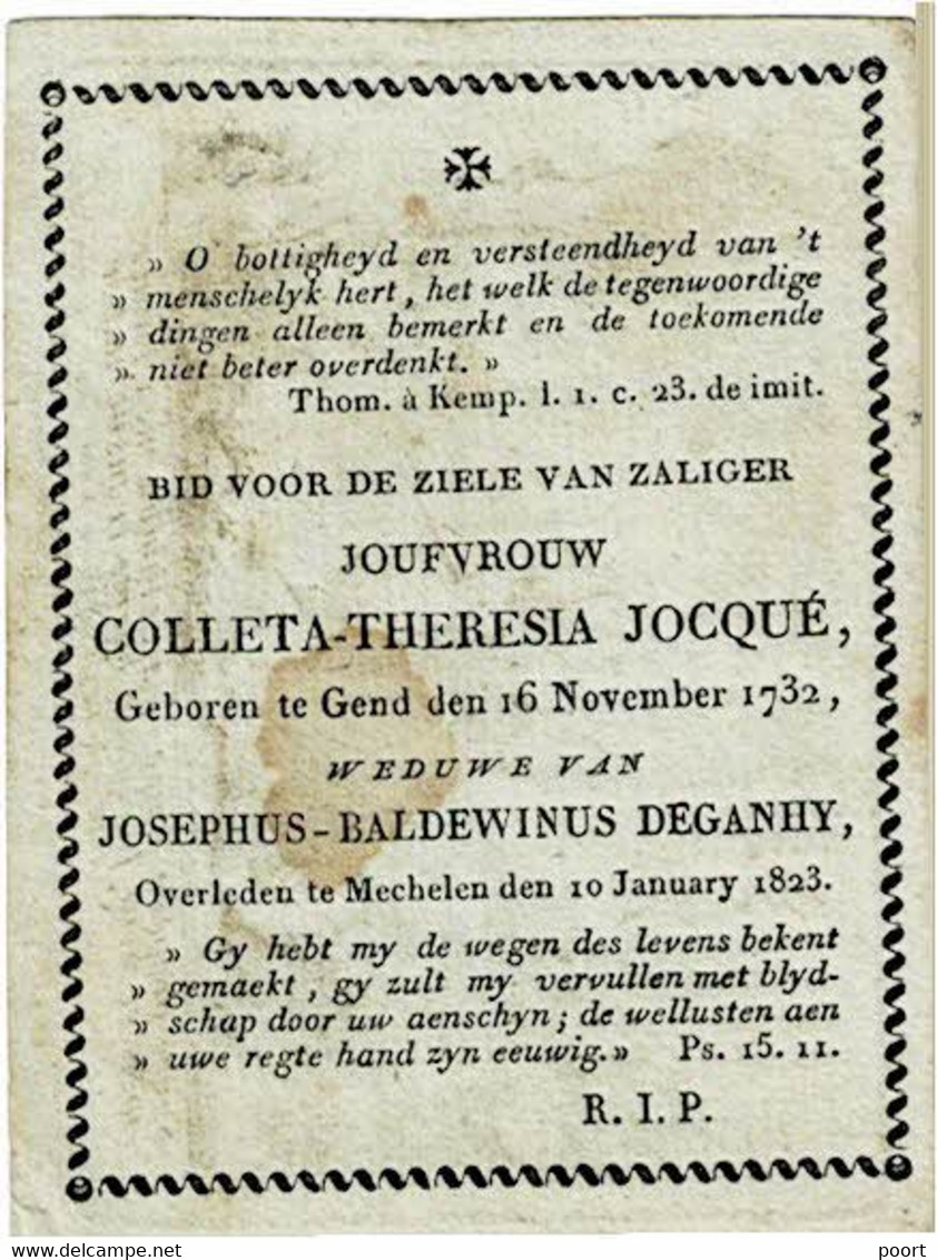 GENT / MECHELEN - Colleta JOCQUE  - Wwe J. DEGANHY - °1732 En +1823 - (Kopergravure T. VAN MERLEN) - Imágenes Religiosas