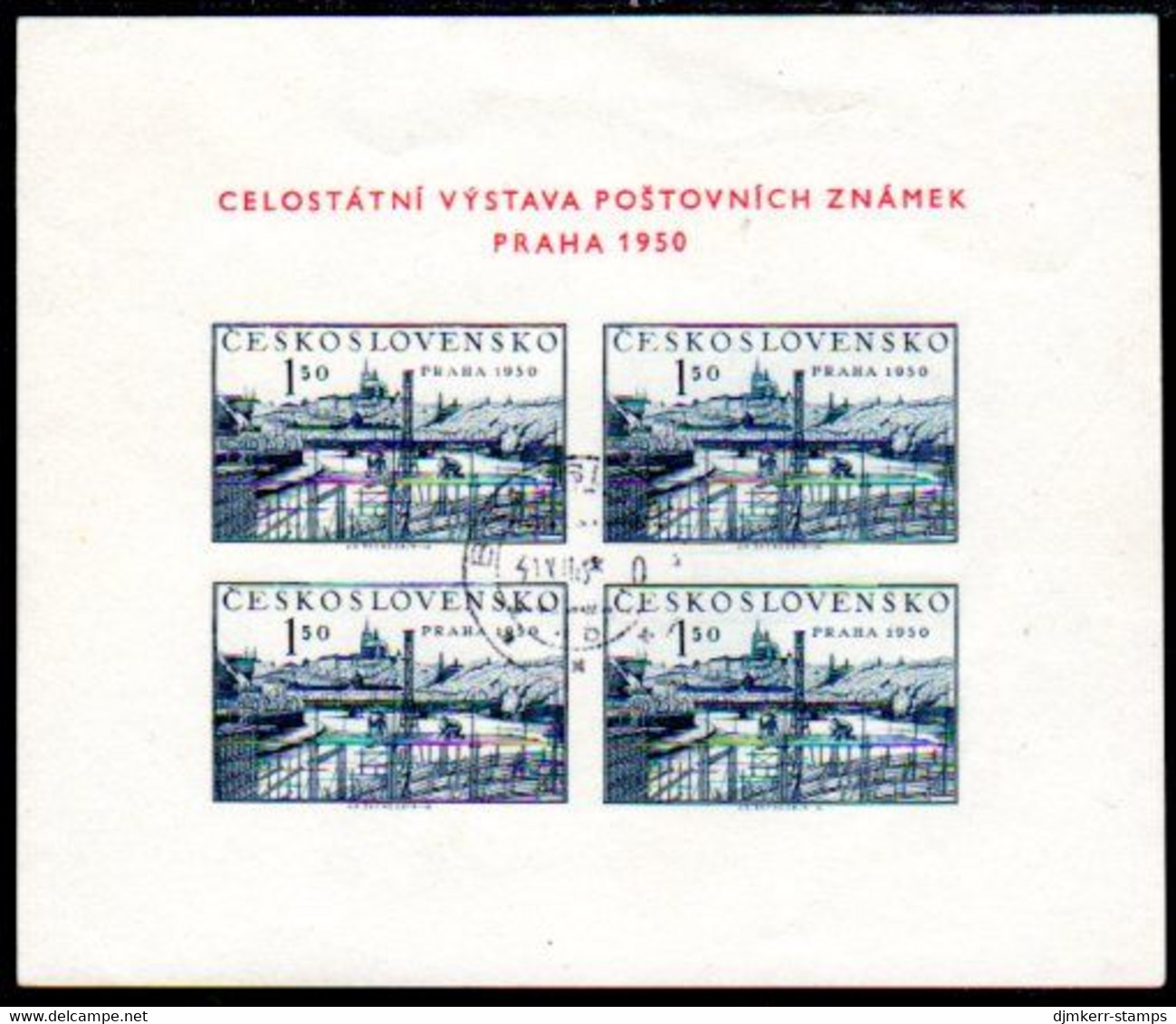 CZECHOSLOVAKIA 1950 Prague Philatelic Exhibition Block Used.  Michel Block 12 - Gebraucht