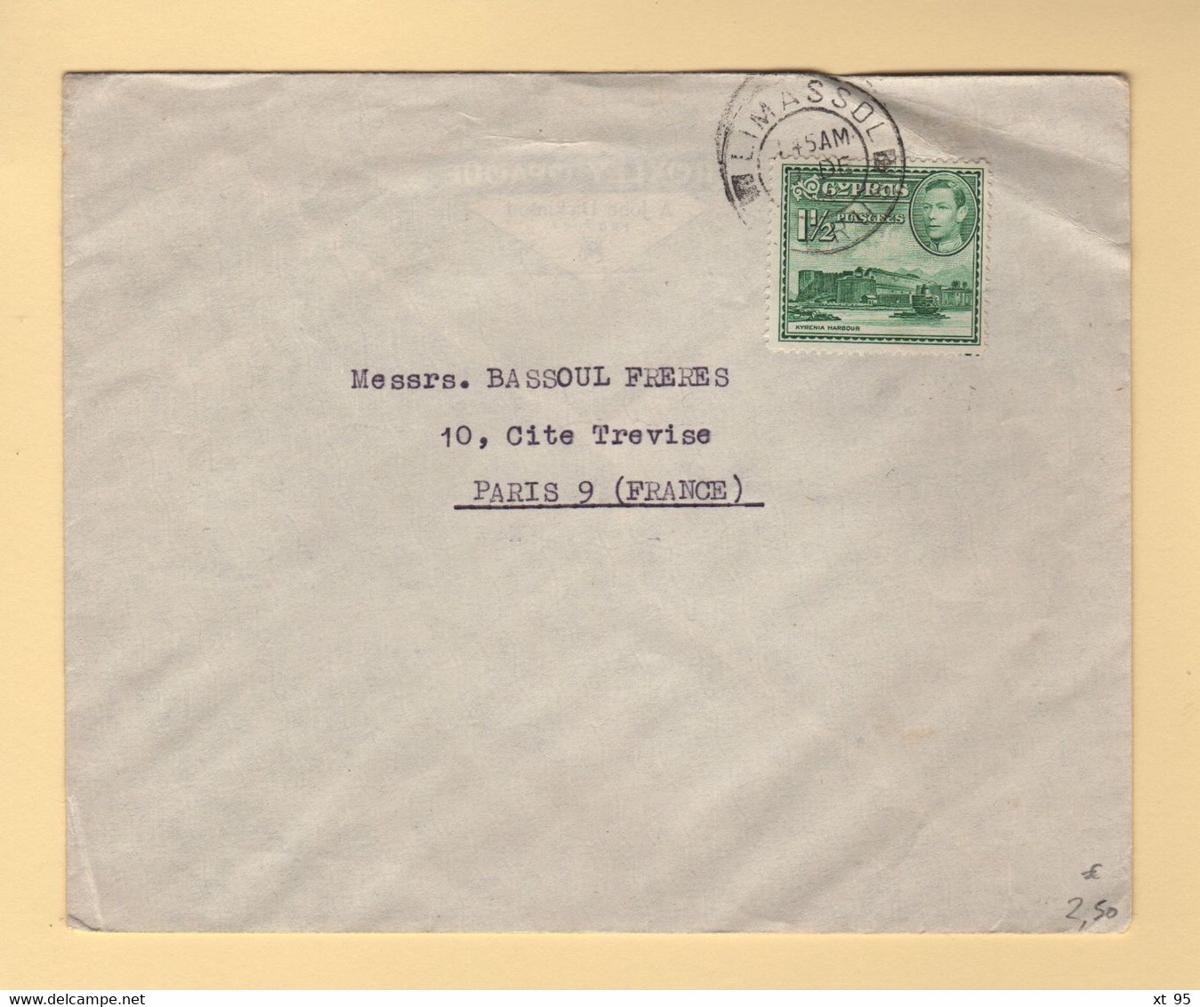 Chypre - Limassol - Destination France - Chypre (...-1960)