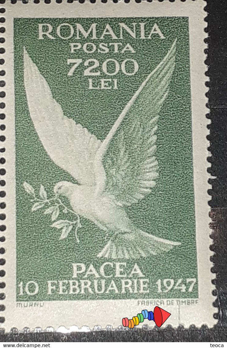 Errors Romania 1947 Mi  1027 Printed With Line Vertical  Peace Dove Mnh - Errors, Freaks & Oddities (EFO)