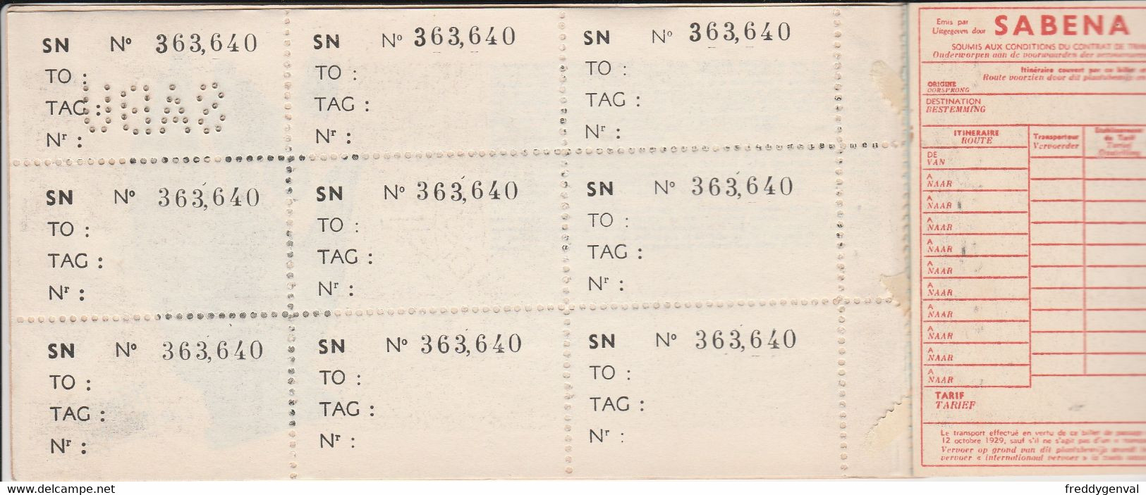 SABENA  TICKET D,AVION BARCELONE-BRUXELLES  31 MAI 1952 - Biglietti